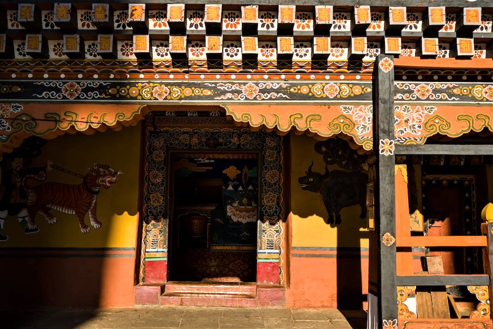 Photo showing Bhutanese Art portrayed through traditional paintings done on a wall